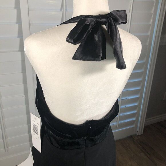 New Signature by Robbie Bee Cocktail Dress 8 Black Halter Velvet Satin Chiffon - Picture 10 of 12